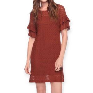 FOREVER 21 LT. BROWN CROCHET/LACE LIKE DRESS SZ.M EUC.
